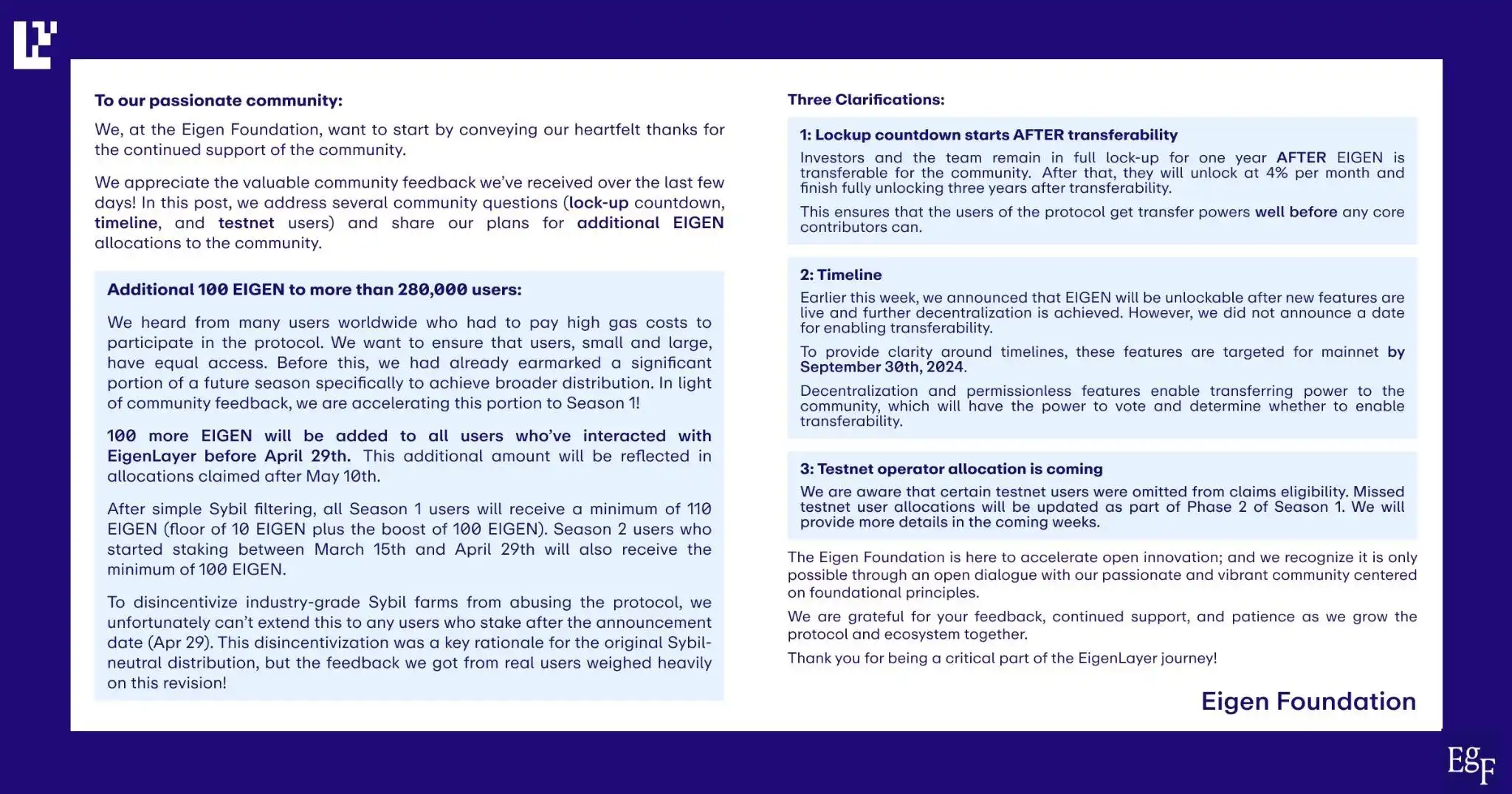 The EIGEN unlocking time is approaching, what is the expected valuation and return?