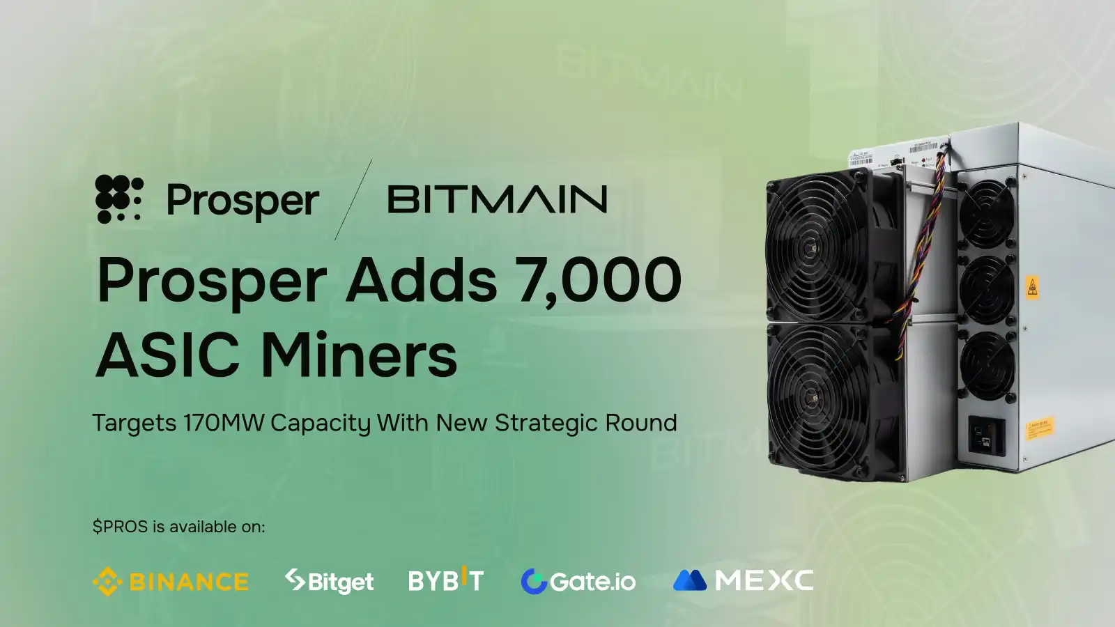 Prosper收购BITMAIN7,000台 ASIC矿机并获得战略融资，推动比特币挖矿民主化