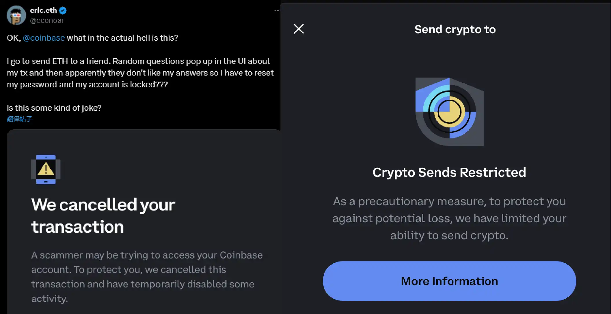 无语了，从Coinbase向链上转账竟会被封号？