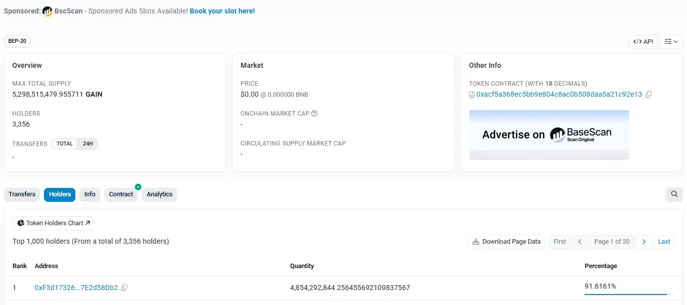 Binance Alpha’s new coin GAIN went to zero on its first day of trading, with an abnormal additional issuance of approximately 5 billion tokens flooding the market. Binance Alpha’s new coin GAIN went to zero on its first day of trading, with an abnormal additional issuance of approximately 5 billion tokens flooding the market.
