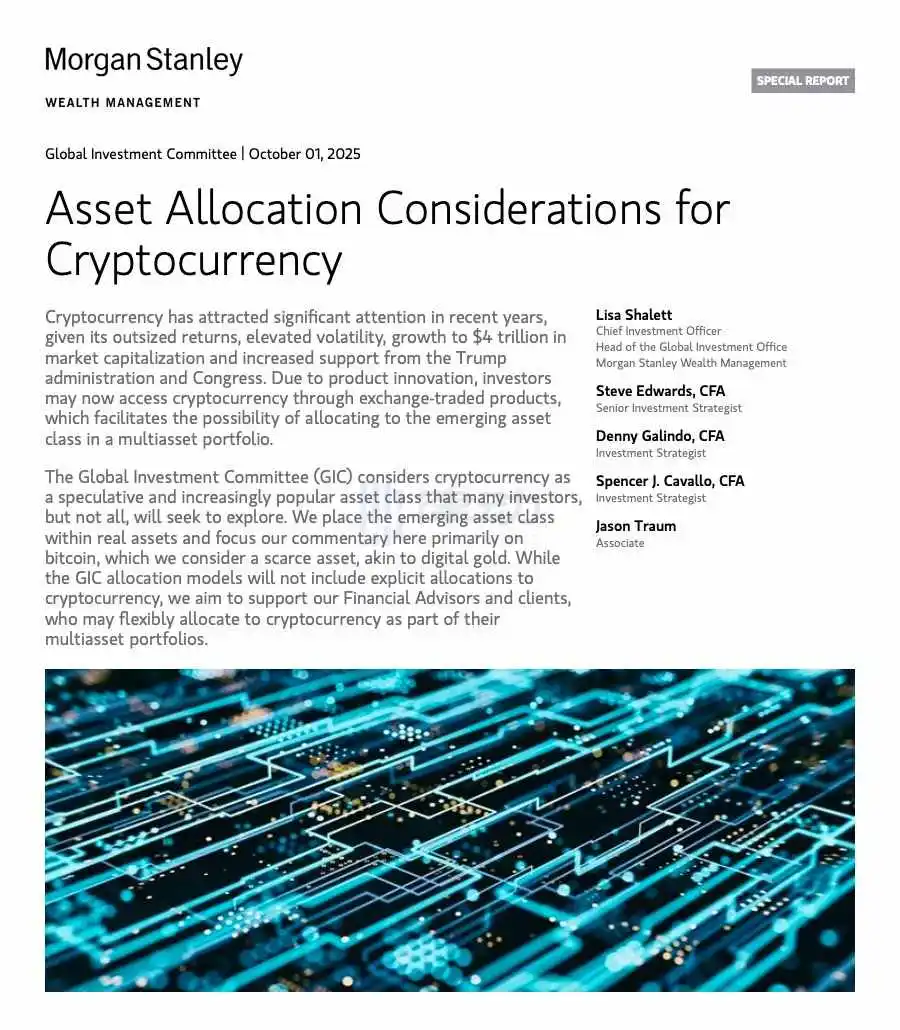 Morgan Stanley GIC: Will Provide Support for Financial Advisors and Clients to Help Them Allocate Cryptocurrency Morgan Stanley GIC: Will Provide Support for Financial Advisors and Clients to Help Them Allocate Cryptocurrency