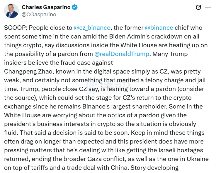 Source: InsiderInformant: Trump Inclined to Pardon CZ, White House in Heated Debate Source: InsiderInformant: Trump Inclined to Pardon CZ, White House in Heated Debate