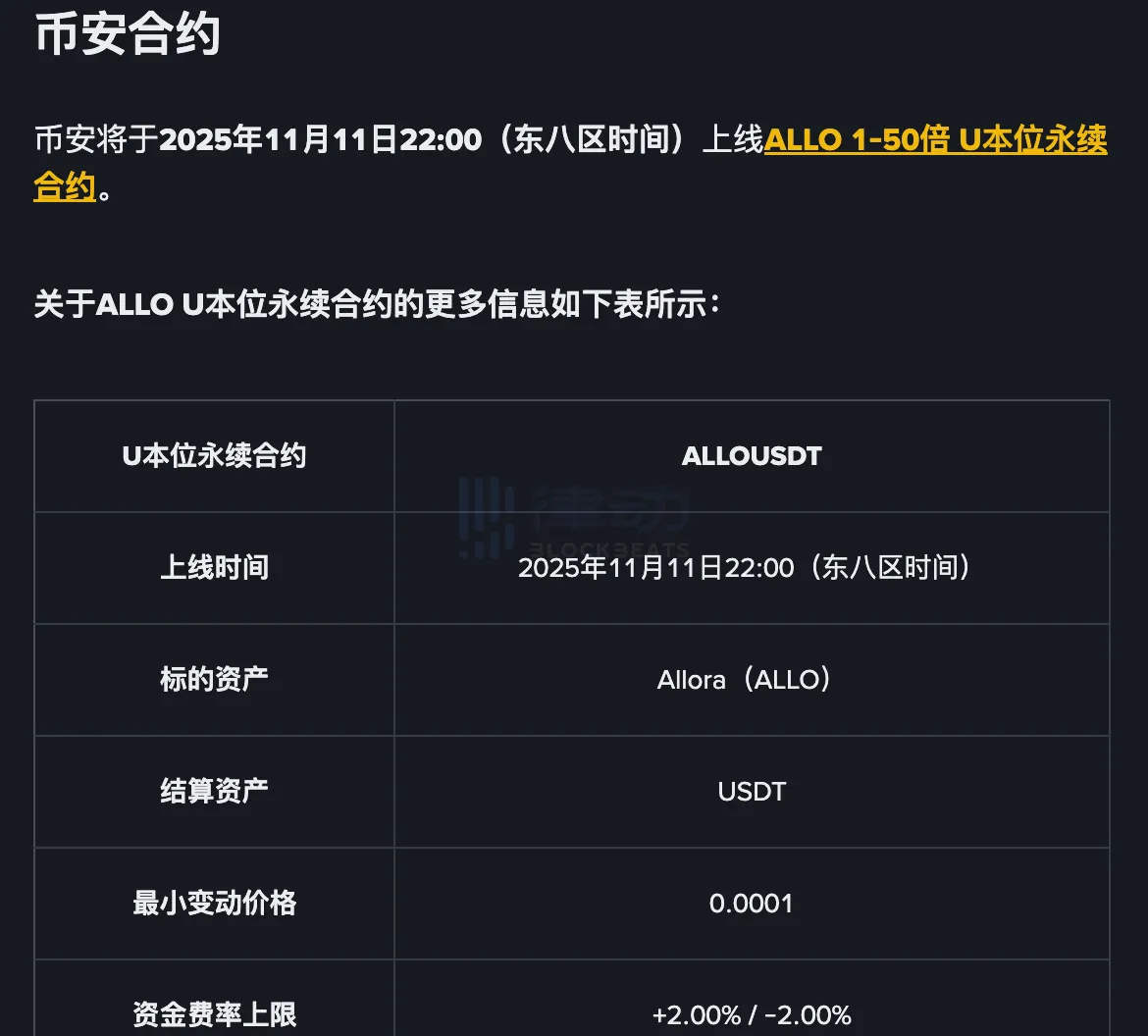 Binance to List ALLO 1-50x Leverage Perpetual Contract Binance to List ALLO 1-50x Leverage Perpetual Contract