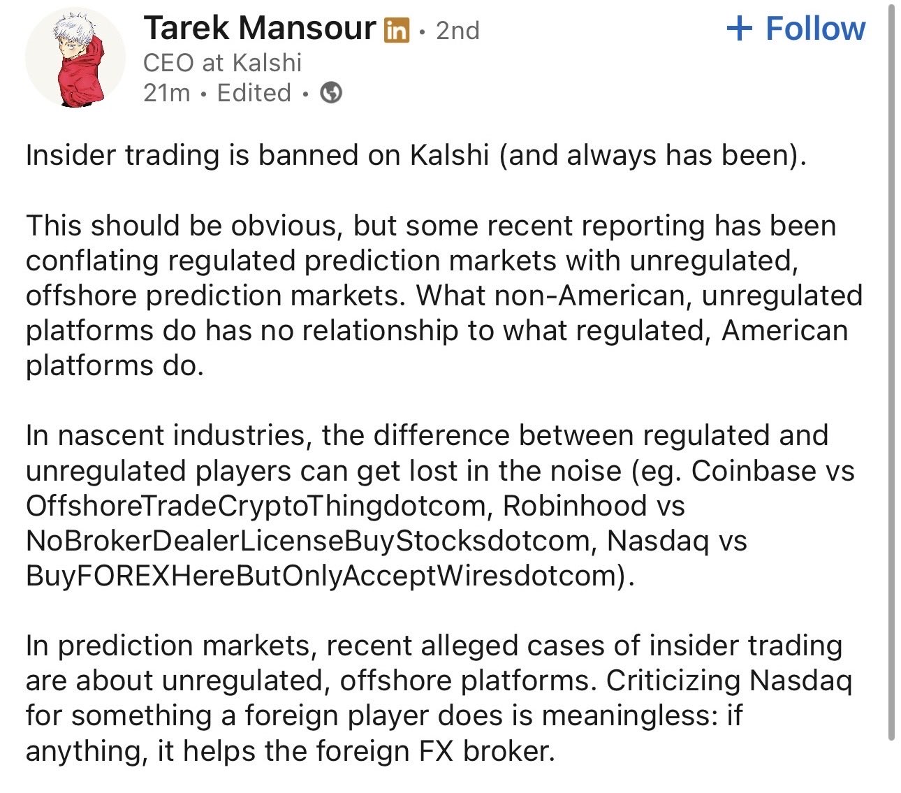 Kalshi CEO: The Venezuela Insider Incident primarily involved an  unregulated offshore prediction platform, and Kalshi strictly prohibits  insider trading – CoinTech2u World Leading Crypto Futures AI Trading Bot