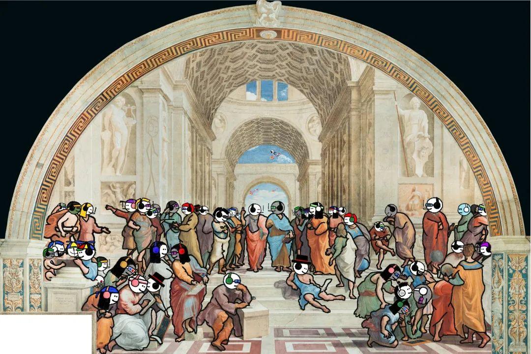 拉斐尔的名画《雅典学派》(the school of athens)被改成了 mfers 版