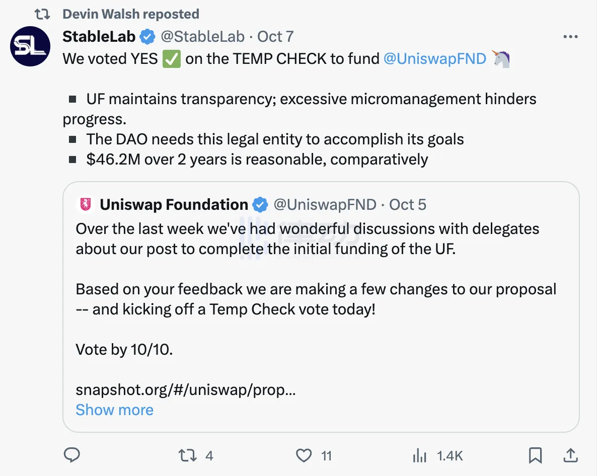 Uniswap基金会为筹钱卖币4000万美元，UNI持有者又要被迫买单？  第4张